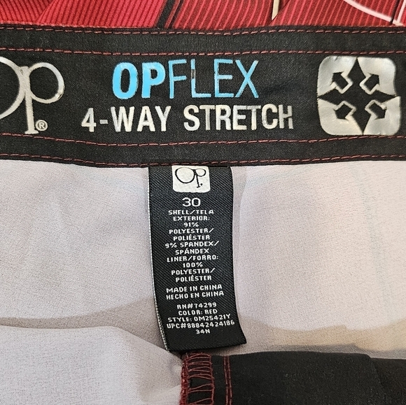 OP Opflex 4 way Stretch Swim Shorts Red Stripped 91% Polyester 9% Spandex Sz 30 - Picture 4 of 4